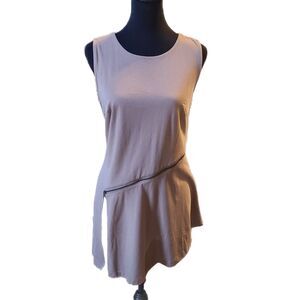 H x Halston - Mocha Brown Long Asymmetrical Zip Accent Tunic, Size S (4-6)